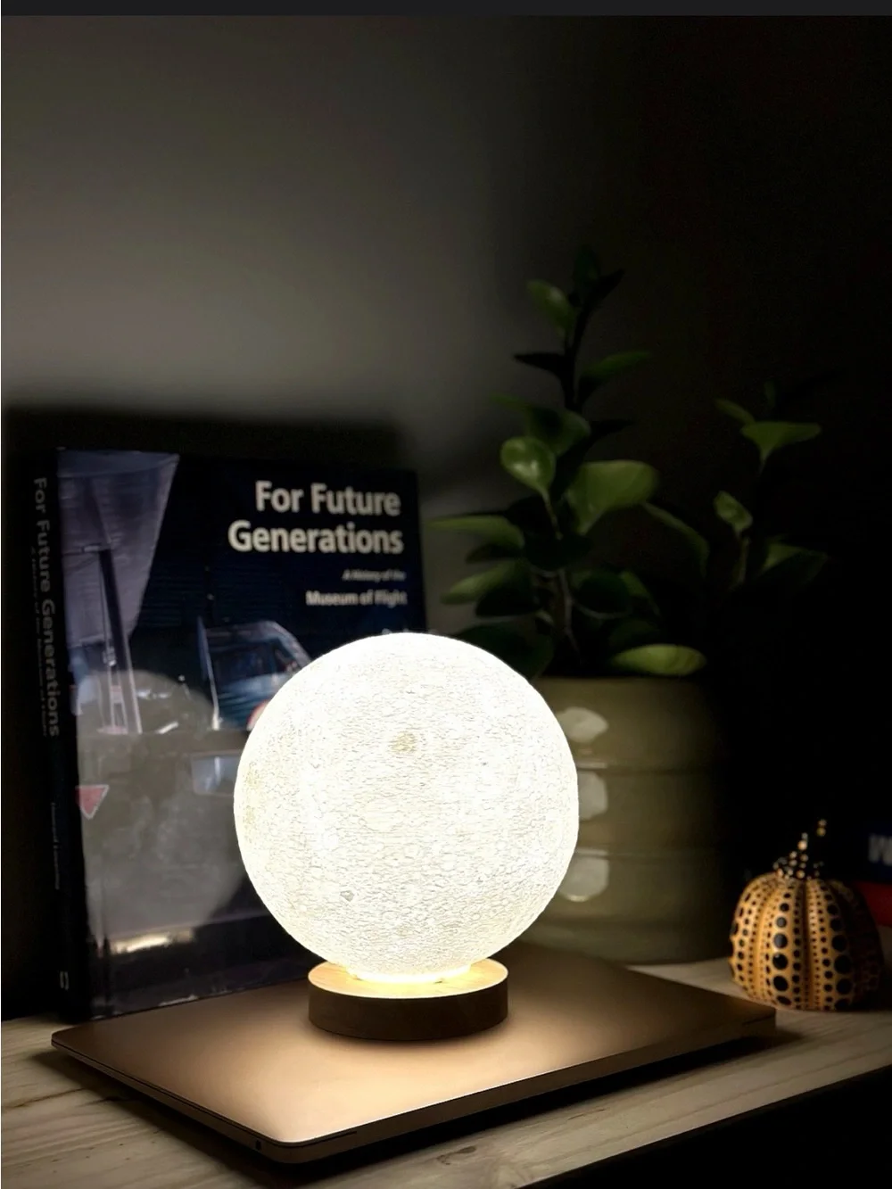 3D Printed Moon Lamp with Wooden LED Stand Lantern